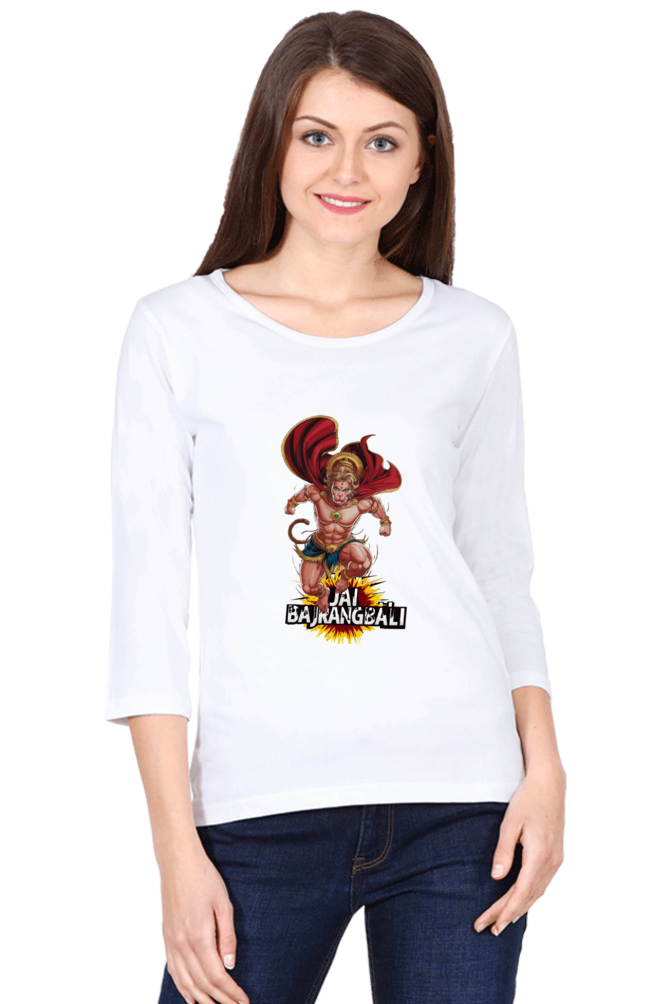 Hanuman Devotional HeroRound Neck Full Sleeve T-Shirts for Women Vastrdhamm