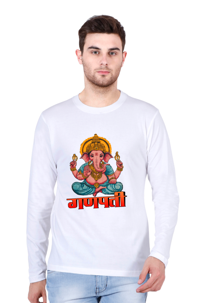 Jai Ganesha Victory Round Neck Full Sleeve T-Shirts for Men Vastrdhamm