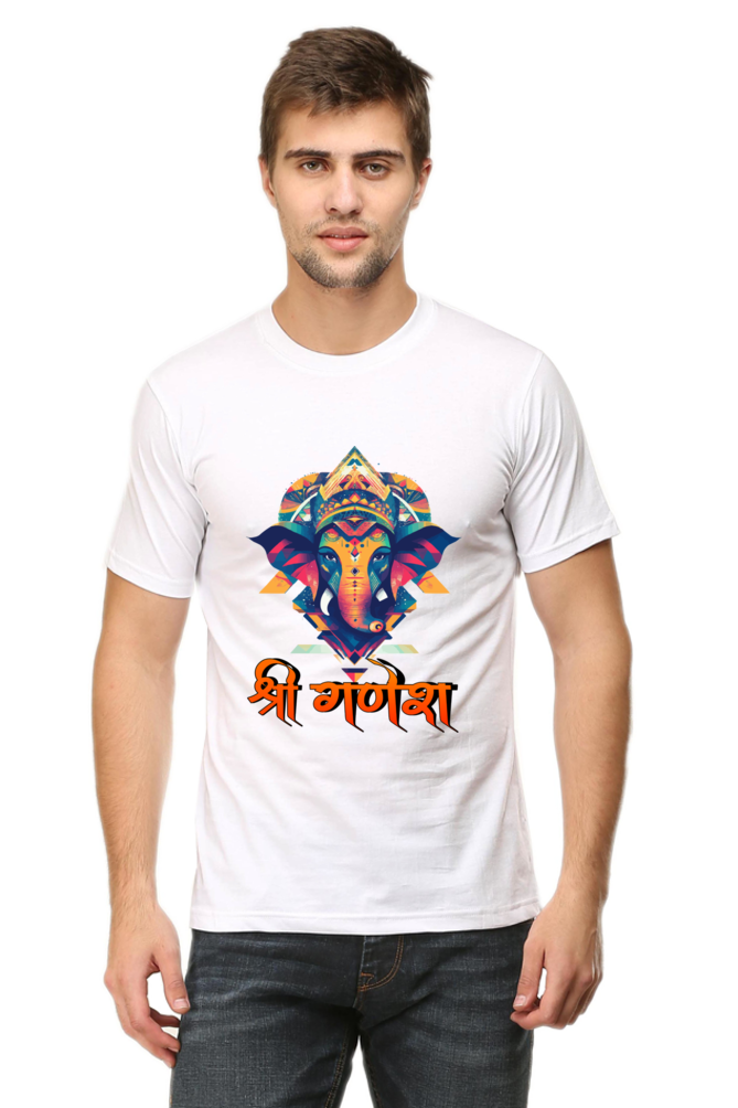 Jai Ganesha Protector Round Neck Half Sleeve Classic T-Shirts for Men Vastrdhamm