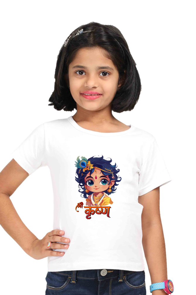 Shree Krishan Flute Melody Round Neck Half Sleeve Classic T-Shirts for Girl Vastrdhamm