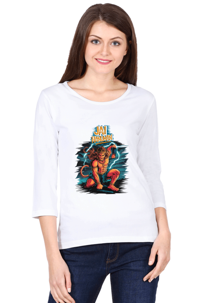 Hanuman Sacred MightRound Neck Full Sleeve T-Shirts for Women Vastrdhamm