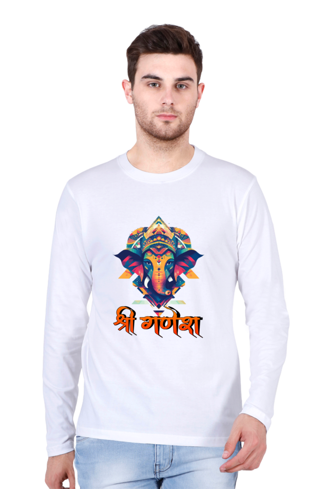 Jai Ganesha Protector Round Neck Full Sleeve T-Shirts for Men Vastrdhamm