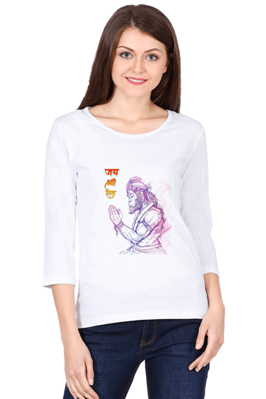 Hanuman Majestic DevotionRound Neck Full Sleeve T-Shirts for Women Vastrdhamm