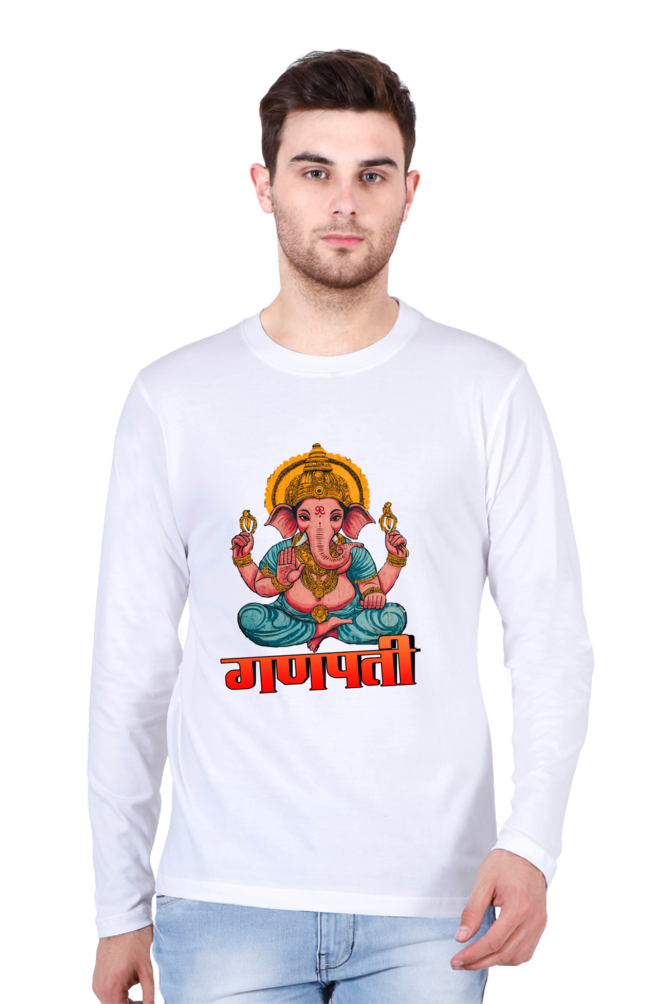 Jai Ganesha Victory Round Neck Full Sleeve T-Shirts for Men Vastrdhamm