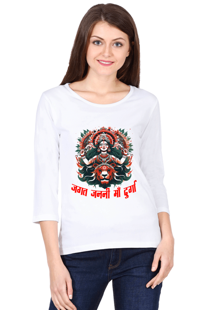 Durga BlessingsRound Neck Full Sleeve T-Shirts for Women Vastrdhamm