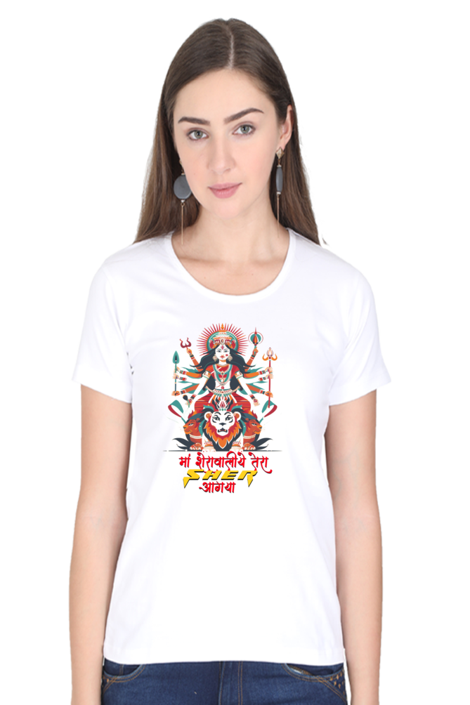 Maa Durga Warrior Round Neck Half Sleeve Classic T-Shirts for Women Vastrdhamm