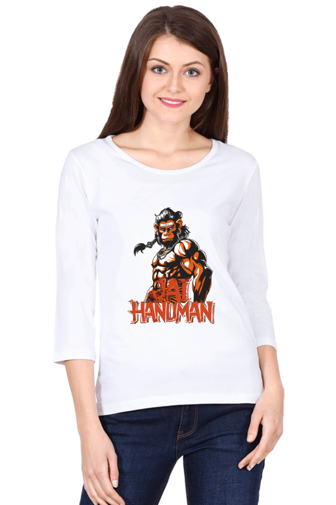 Hanuman Warrior SpiritRound Neck Full Sleeve T-Shirts for Women Vastrdhamm