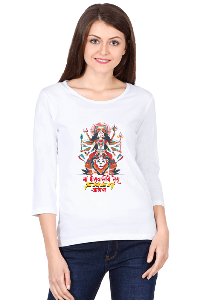 Maa Durga WarriorRound Neck Full Sleeve T-Shirts for Women Vastrdhamm