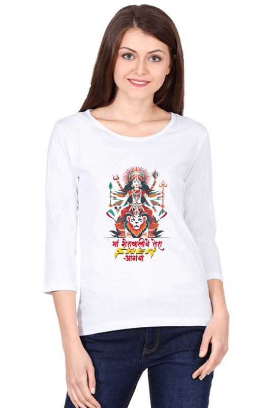 Maa Durga WarriorRound Neck Full Sleeve T-Shirts for Women Vastrdhamm