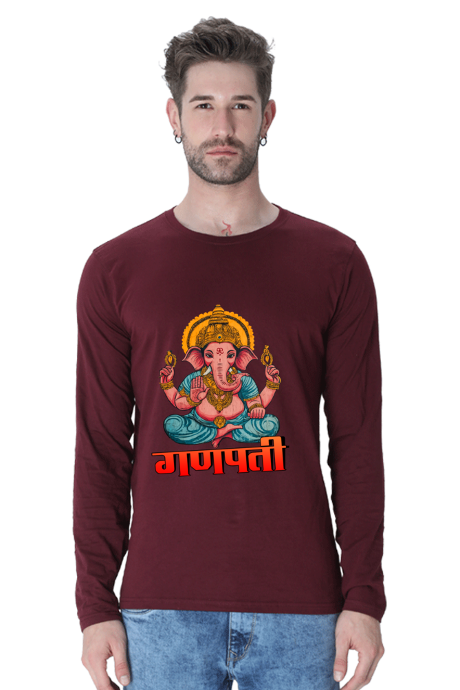 Jai Ganesha Victory Round Neck Full Sleeve T-Shirts for Men Vastrdhamm