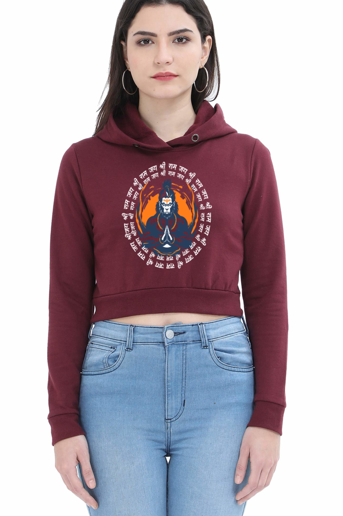 Hanuman Devotional PowerCrop Hoodies for Women Vastrdhamm