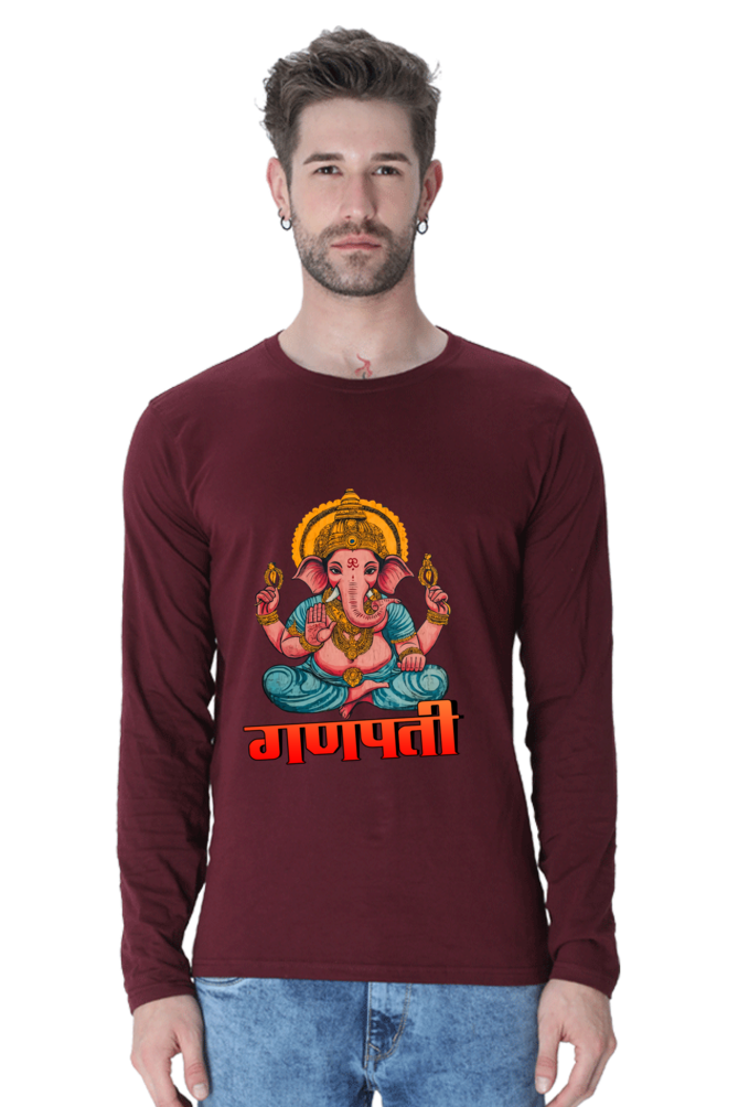 Jai Ganesha Victory Round Neck Full Sleeve T-Shirts for Men Vastrdhamm