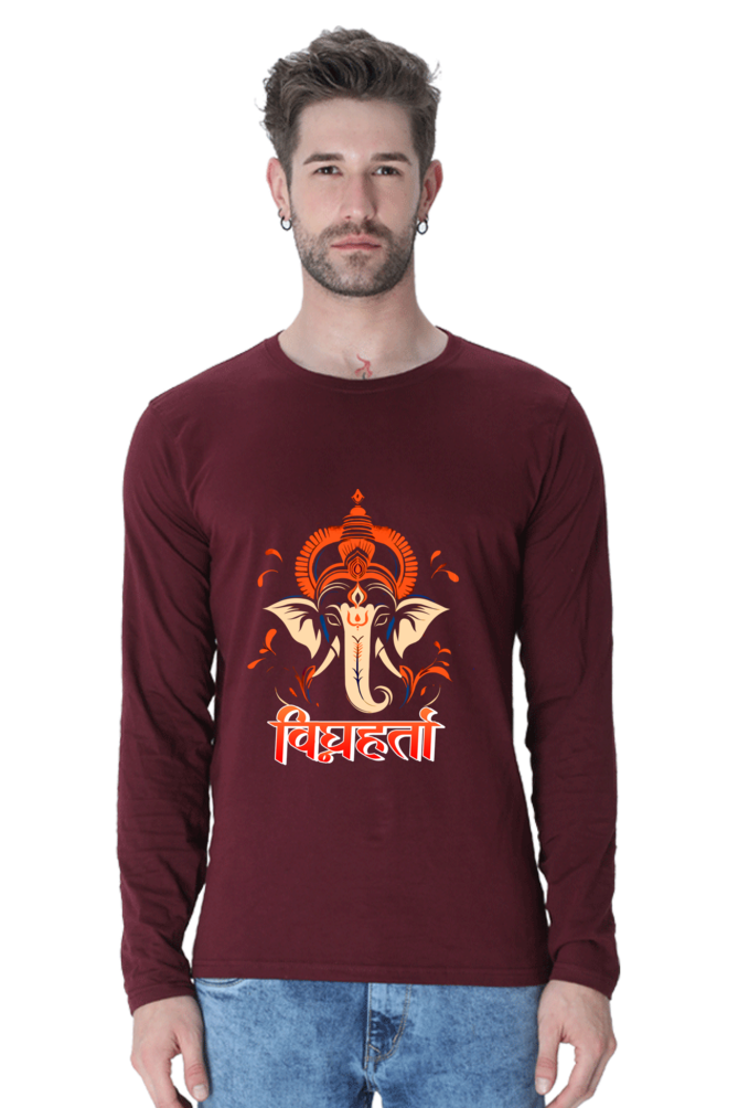 Jai Ganesha Spirit Round Neck Full Sleeve T-Shirts for Men Vastrdhamm