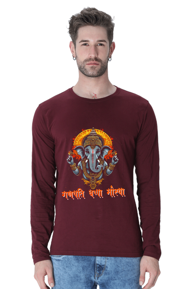 Jai Ganesha Blessings Round Neck Full Sleeve T-Shirts for Men Vastrdhamm