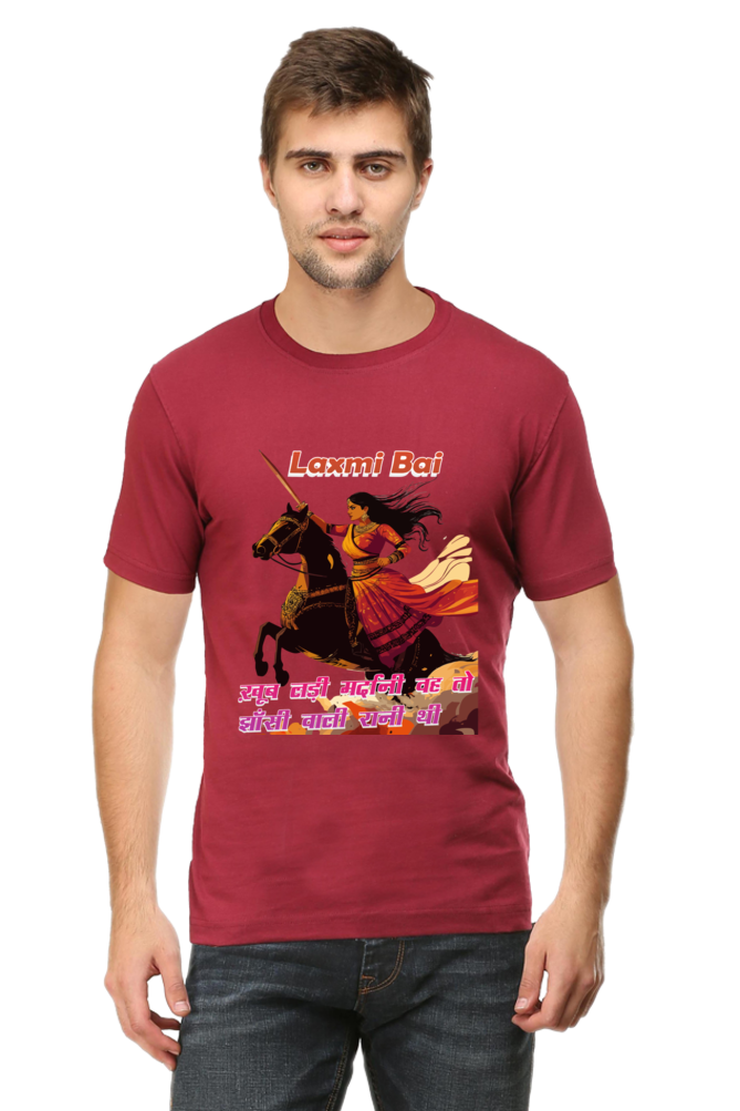 Lakshmi Bai Fierce Defender Round Neck Half Sleeve Classic T-Shirts for Men Vastrdhamm