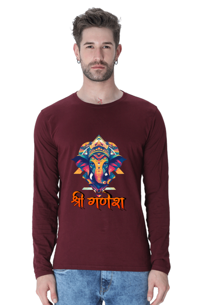 Jai Ganesha Protector Round Neck Full Sleeve T-Shirts for Men Vastrdhamm