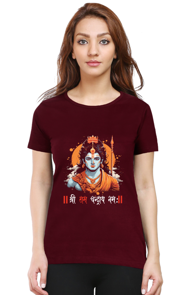 Ram Ji Divine Warrior Round Neck Half Sleeve Classic T-Shirts for Women Vastrdhamm