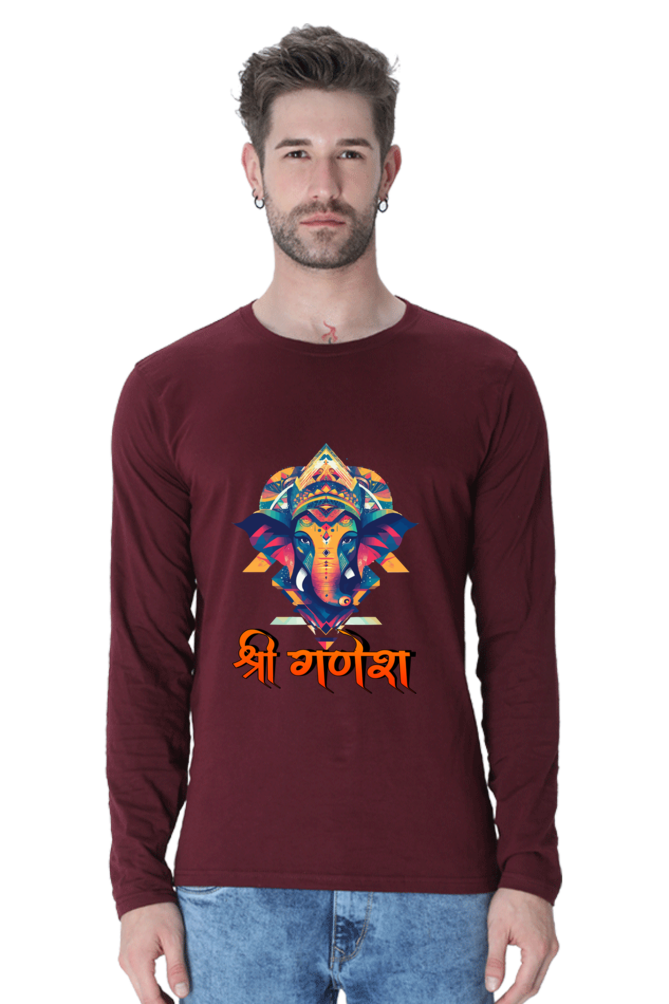 Jai Ganesha Protector Round Neck Full Sleeve T-Shirts for Men Vastrdhamm