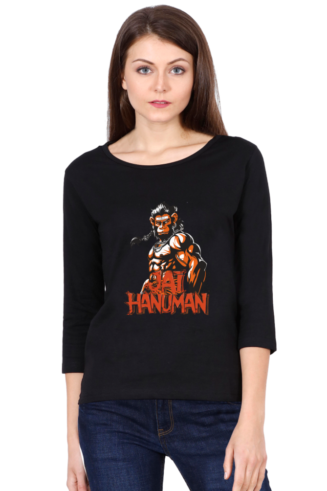 Hanuman Warrior SpiritRound Neck Full Sleeve T-Shirts for Women Vastrdhamm