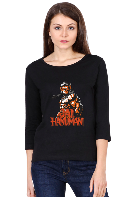 Hanuman Warrior SpiritRound Neck Full Sleeve T-Shirts for Women Vastrdhamm