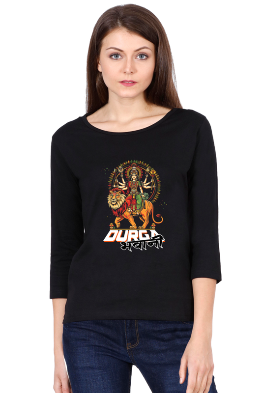 Durga ProtectorRound Neck Full Sleeve T-Shirts for Women Vastrdhamm