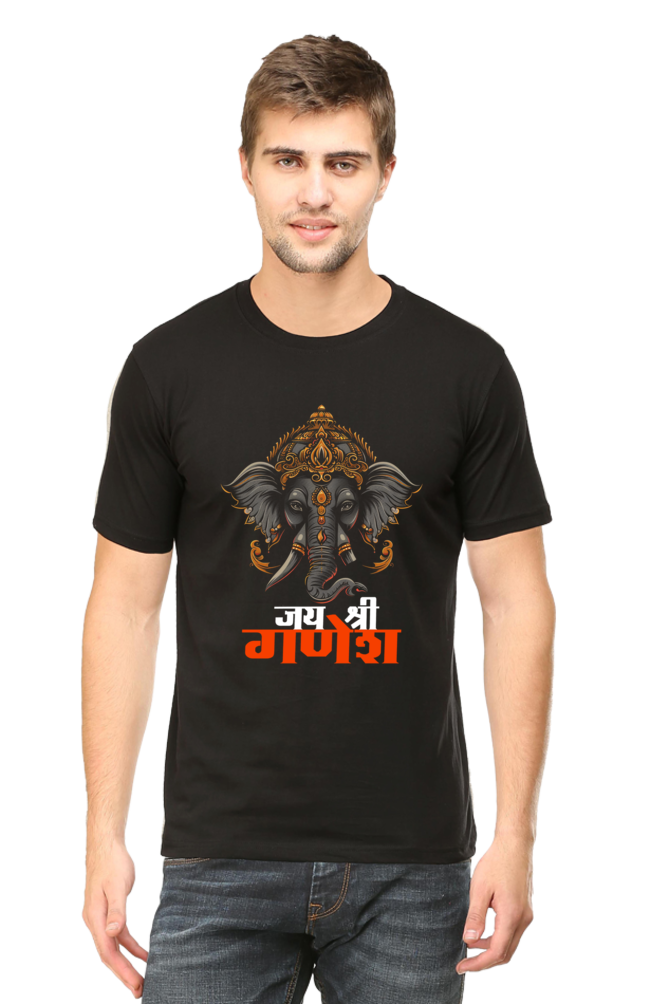 Ganesha Devotion Round Neck Half Sleeve Classic T-Shirts for Men Vastrdhamm