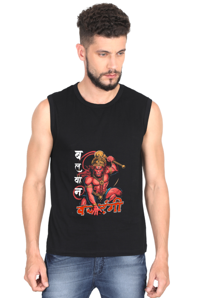 Hanuman Divine Spirit Round Neck Sleeveless T-Shirts for Men Vastrdhamm