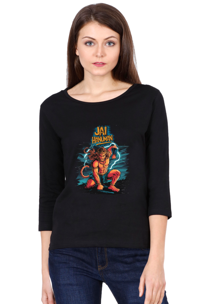 Hanuman Sacred MightRound Neck Full Sleeve T-Shirts for Women Vastrdhamm