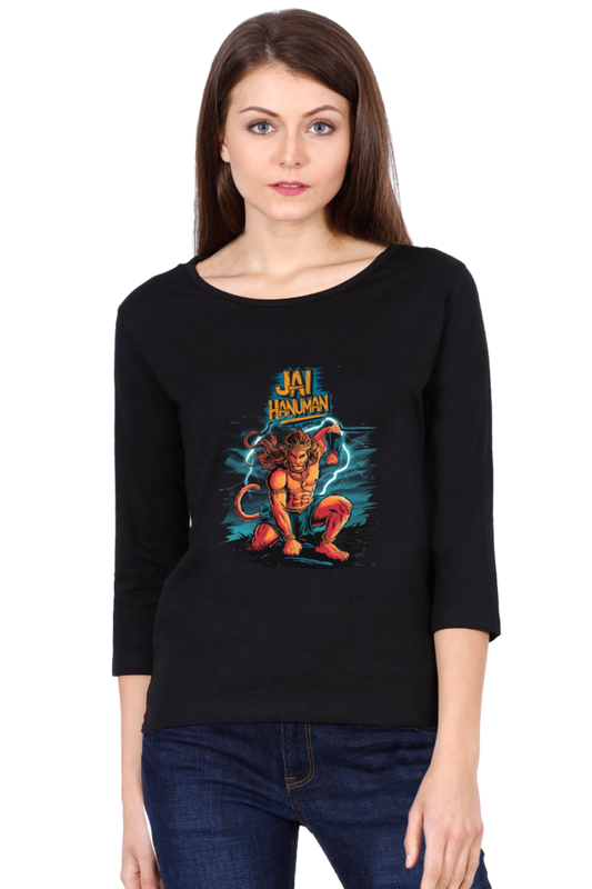 Hanuman Sacred MightRound Neck Full Sleeve T-Shirts for Women Vastrdhamm