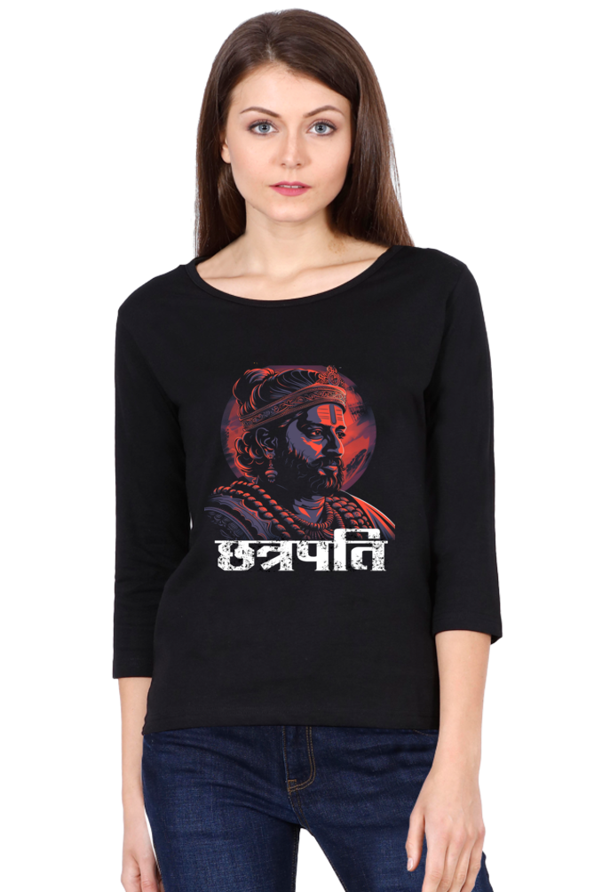 Shivaji Maharaj Protector Round Neck Full Sleeve T-Shirts for Women Vastrdhamm