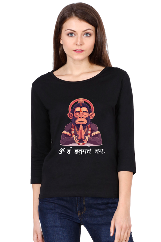 Hanuman Bhakti YogaRound Neck Full Sleeve T-Shirts for Women Vastrdhamm