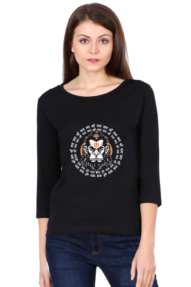 Hanuman Bhakti PowerRound Neck Full Sleeve T-Shirts for Women Vastrdhamm