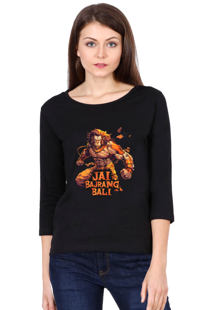 Hanuman DevoteeRound Neck Full Sleeve T-Shirts for Women Vastrdhamm