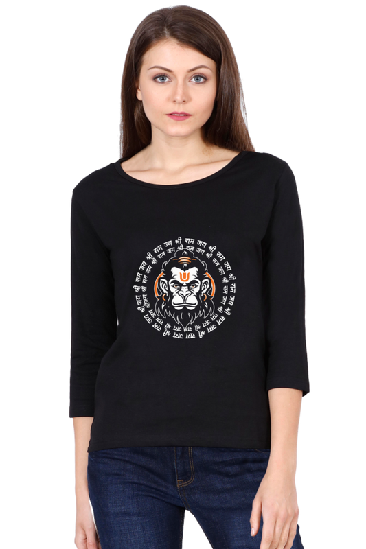 Hanuman Bhakti PowerRound Neck Full Sleeve T-Shirts for Women Vastrdhamm