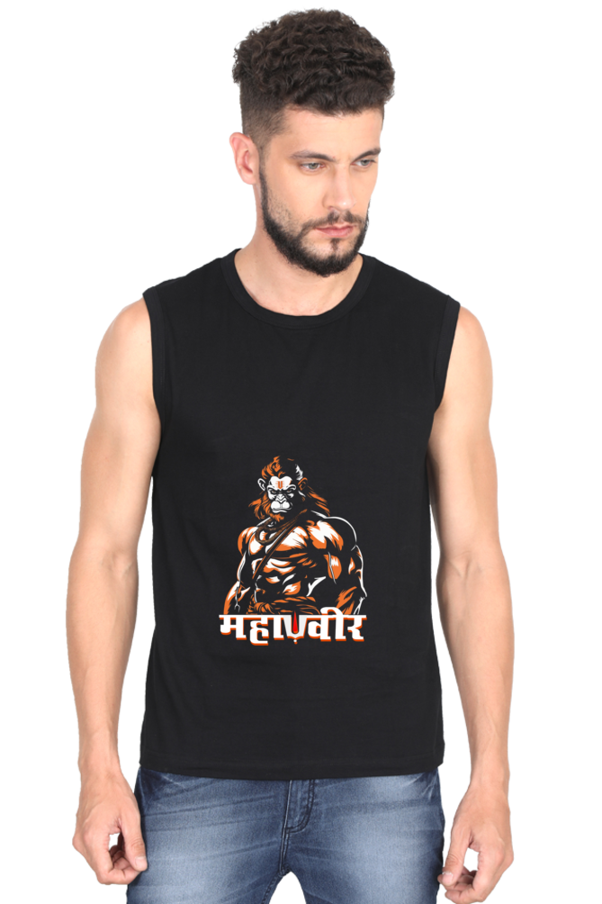 Hanuman Brave Heart Round Neck Sleeveless T-Shirts for Men Vastrdhamm