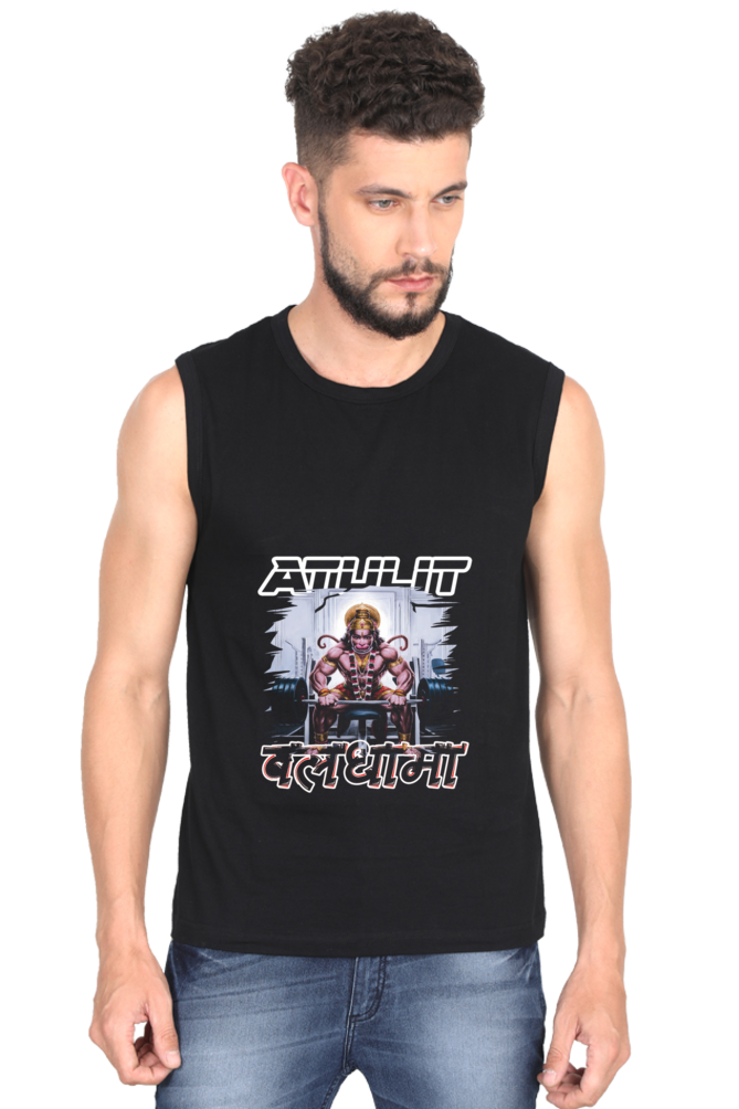 Hanuman Devotional Power Round Neck Sleeveless T-Shirts for Men Vastrdhamm