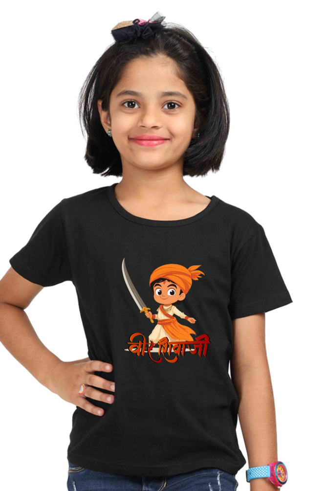 Shivaji Maharaj Valor Round Neck Half Sleeve Classic T-Shirts for Girl Vastrdhamm