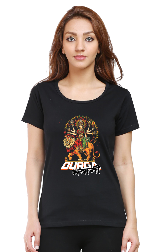 Durga Protector Round Neck Half Sleeve Classic T-Shirts for Women Vastrdhamm