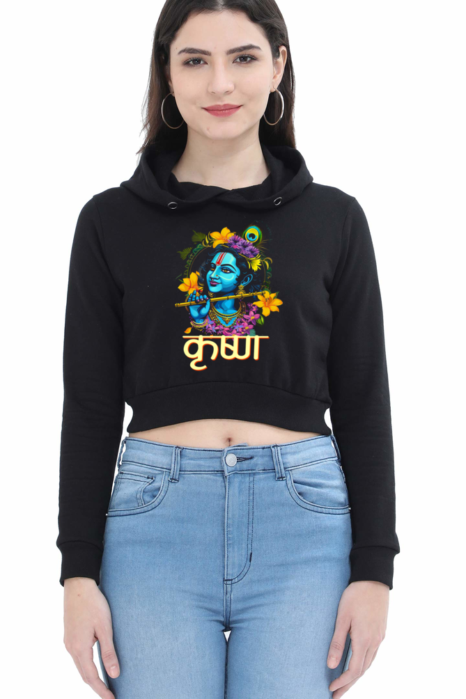 Shree Krishan Govardhan Protector Crop Hoodies for Women Vastrdhamm