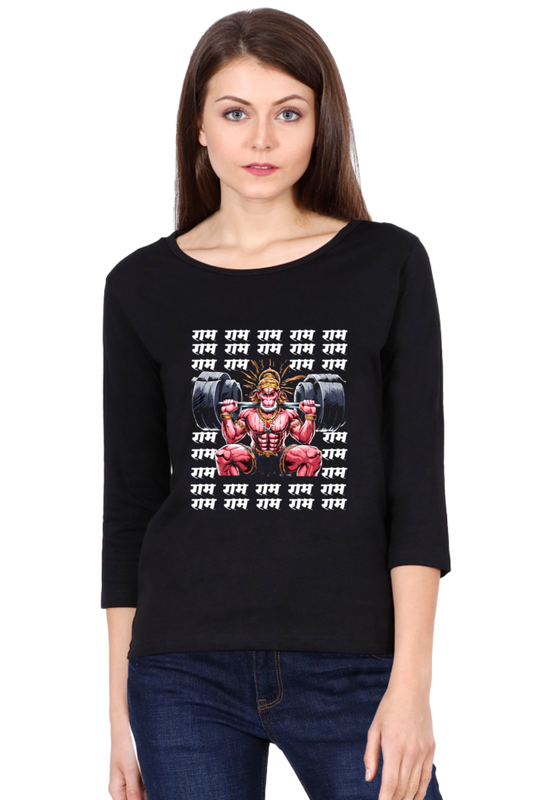 Hanuman Sacred WarriorRound Neck Full Sleeve T-Shirts for Women Vastrdhamm