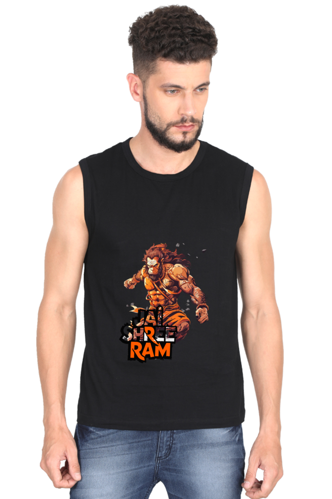 Hanuman Jai Shree Ram Round Neck Sleeveless T-Shirts for Men Vastrdhamm