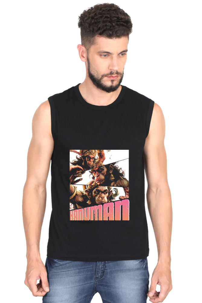 Hanuman Devotional Power Round Neck Sleeveless T-Shirts for Men Vastrdhamm