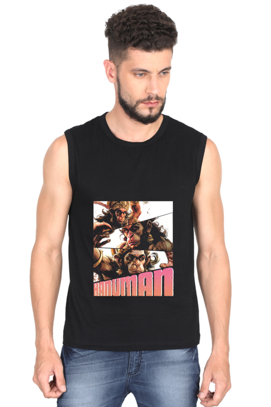 Hanuman Devotional Power Round Neck Sleeveless T-Shirts for Men Vastrdhamm