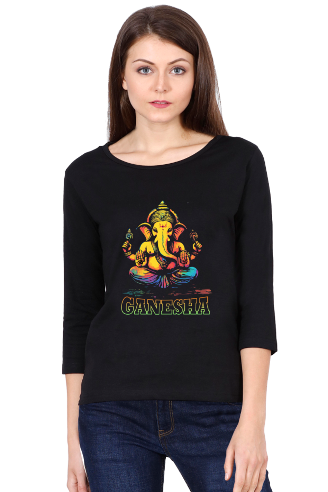 Ganesha WisdomRound Neck Full Sleeve T-Shirts for Women Vastrdhamm