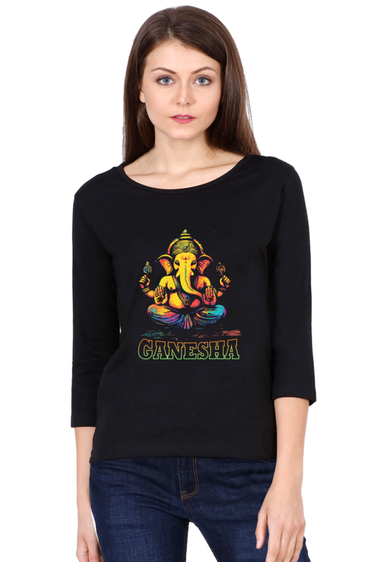 Ganesha WisdomRound Neck Full Sleeve T-Shirts for Women Vastrdhamm