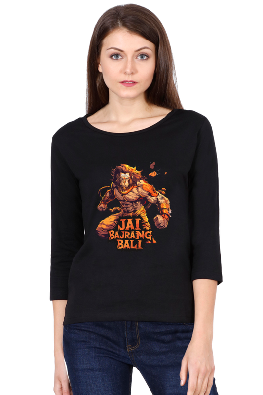 Hanuman DevoteeRound Neck Full Sleeve T-Shirts for Women Vastrdhamm