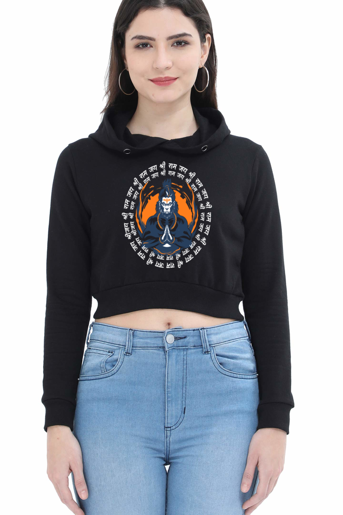 Hanuman Devotional PowerCrop Hoodies for Women Vastrdhamm