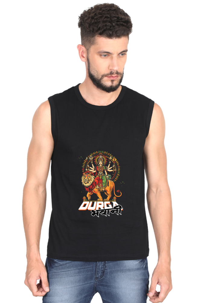 Durga Protector Round Neck Sleeveless T-Shirts for Men Vastrdhamm