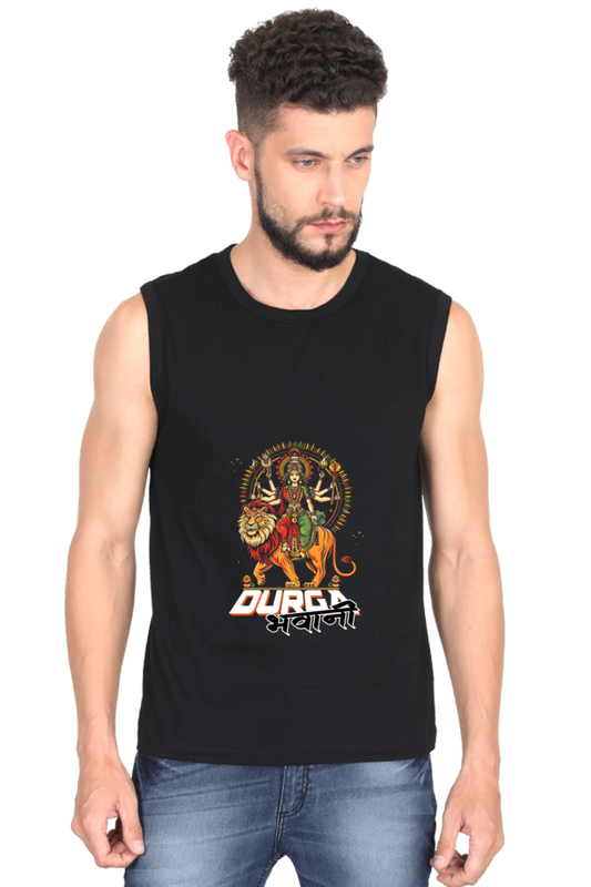 Durga Protector Round Neck Sleeveless T-Shirts for Men Vastrdhamm