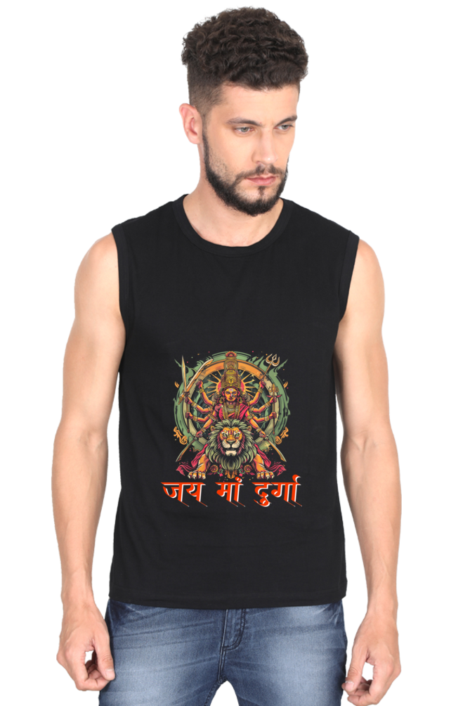 Maa Durga Victory Round Neck Sleeveless T-Shirts for Men Vastrdhamm